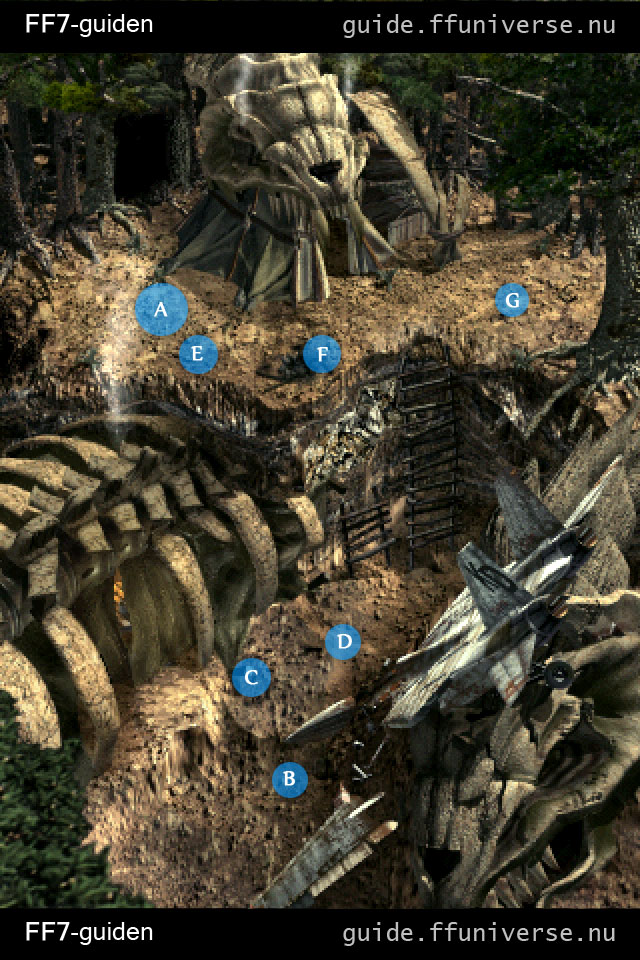 Karta med alla grävplatser i Bone Village utmarkerade